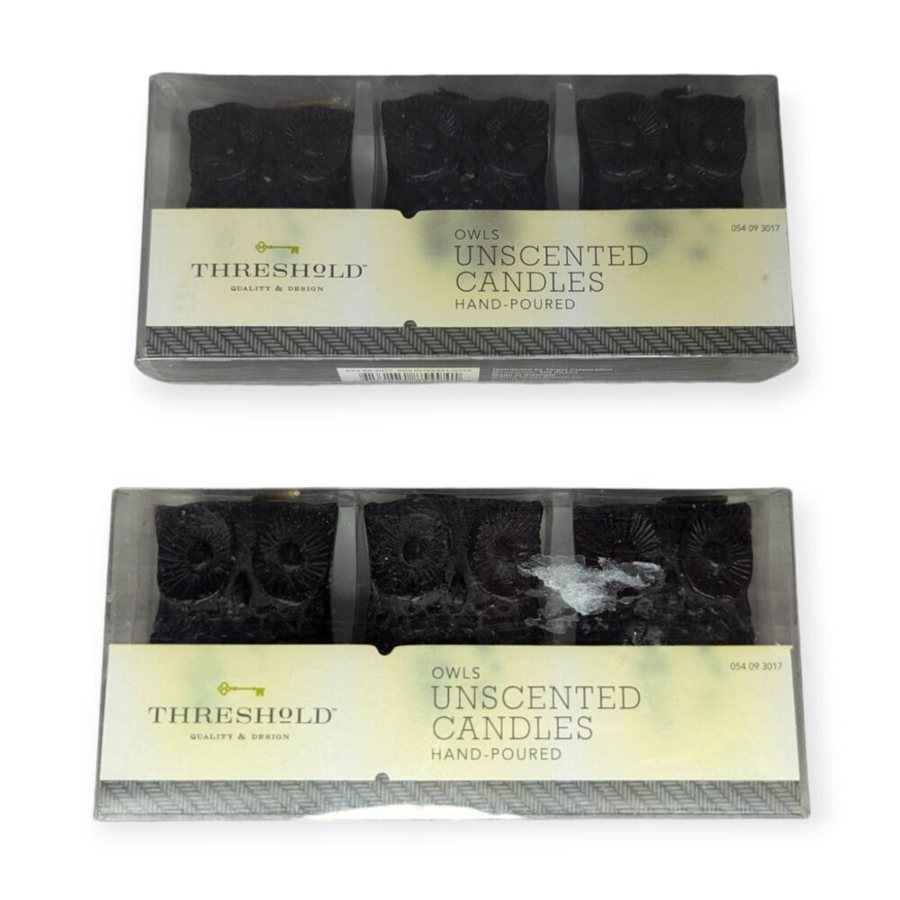 Threshold Owls Unscented Black or Dark Brown Candles 3 Count Each-2 Sets NIB